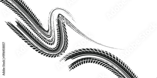 Tire track. Car, bike, motorcycle tyre mark with grunge effect isolated on white background. Wheel footprint on the road.