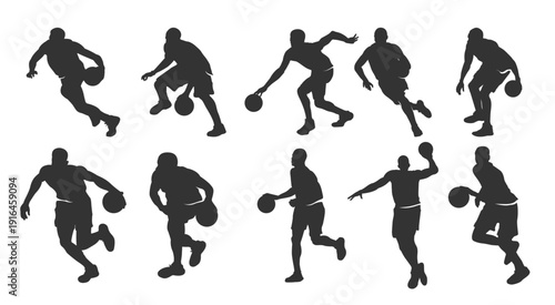 basketball player silhouette collection dribbling