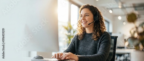 Engaging customer service interaction modern office digital communication bright environment professional perspective remote work concept