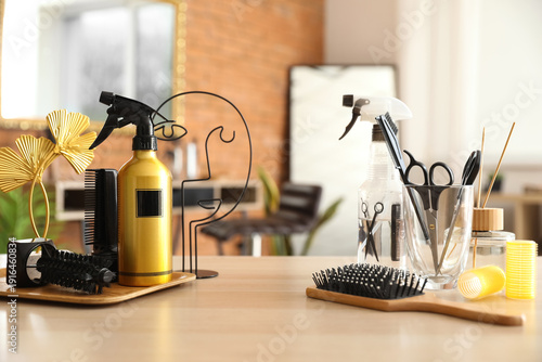 Hairdressing tools on table...