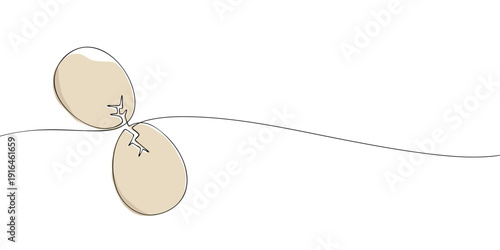 Minimal illustration of a cracked egg, symbolizing fragility, breakage, new beginnings, Easter, and hatching in a simple line style