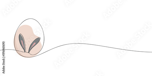 Minimal illustration of an Easter egg with bunny ears inside, symbolizing spring celebration, Easter holiday, festivity, and seasonal decoration in soft pastel tones