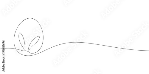 Minimal line illustration of an Easter egg with bunny ears inside, symbolizing spring, Easter celebration, renewal, and festive holiday tradition