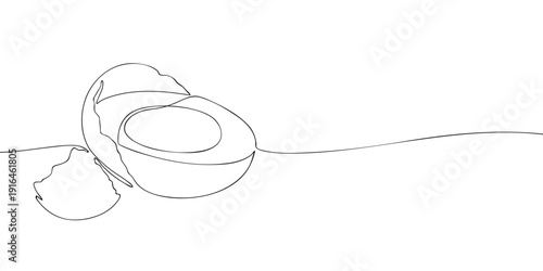 Minimal line illustration of a boiled egg cut in half, symbolizing healthy breakfast, simple nutrition, protein-rich food, and clean eating lifestyle