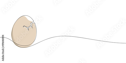 Minimal illustration of a cracked Easter egg symbolizing spring, renewal, new life, and holiday celebration in a simple line style