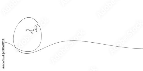 Minimal illustration of a cracked Easter egg with a chick hatching, symbolizing spring, renewal, celebration, new life, and festive holiday traditions