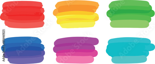 Layered, translucent brush strokes in vibrant rainbow colors forming abstract blocks, perfect for modern graphic design backgrounds.