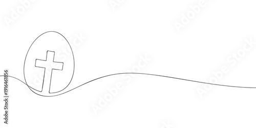 Minimal line illustration of an Easter egg with a Christian cross, symbolizing faith, resurrection, hope, and the spiritual meaning of the spring holiday