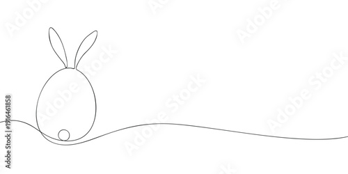 Minimal line illustration of an Easter egg with bunny ears, symbolizing Easter celebration, spring holiday, festivity, and seasonal decoration