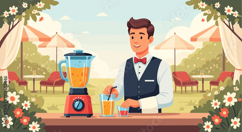 Bartender Preparing Fresh Juice at Outdoor Event.