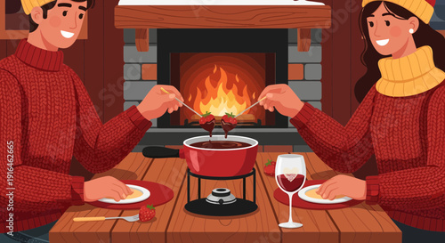 Cozy Fondue Night A Couples Delight by the Fireplace.