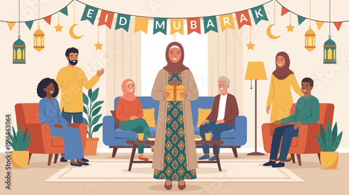 Eid Mubarak Celebration A Diverse Family Gathers for Joyful Festivities
