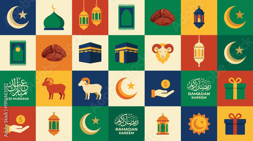 Ramadan Kareem - Islamic Symbols and Celebrations for the Holy Month and Eid al-Fitr
