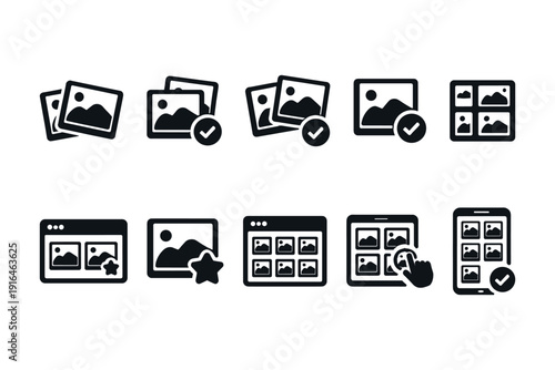 Digital photo management icons set for web and mobile interfaces