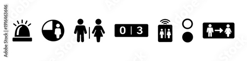 Emergency alert and gender icon set illustrations for safety and communication