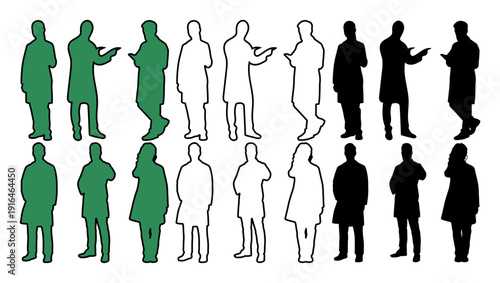 Diverse silhouettes representing people in various poses, highlighting individuality and similarity.