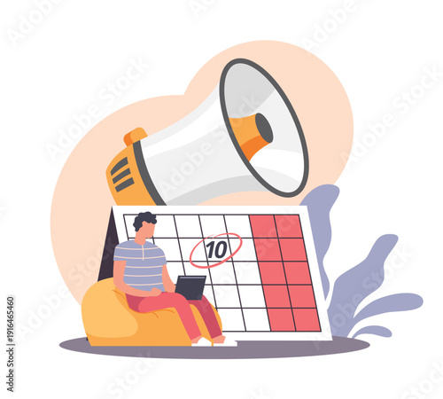 Notification of calendar event deadline for project completion. Large desktop agenda with circled number, planning and schedule reminders vector cartoon isolated announcements concept