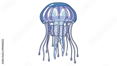 A cute blue jellyfish illustration isolated on a white background.