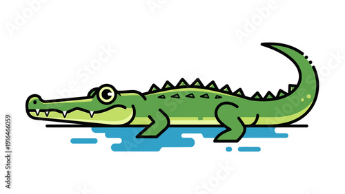 Cute cartoon crocodile floating in water vector illustration