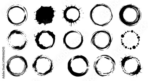 Black Circle Brushes: A collection of various hand-drawn ink circle brushes, providing diverse options for artistic expression and design elements.
