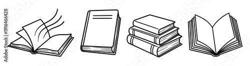 Collection of Books: A collection of meticulously crafted sketches displaying a variety of books, each with its unique characteristics, inviting a visual journey into the world of literature.