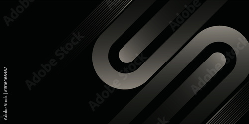 Abstract elegant black background with shiny gold geometric lines. Modern golden diagonal rounded lines pattern. Luxury style