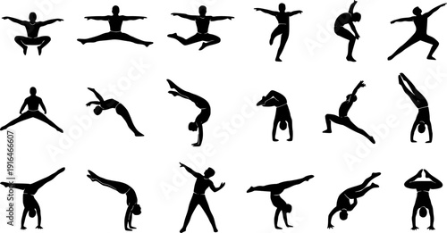 Collection of Yoga and Meditation Silhouettes on White Background pose exercise
