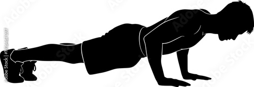 Silhouette Of A Person Performing A Push Up Exercise On A White Background human male