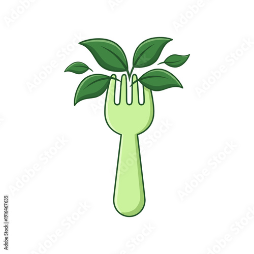 Healthy eating fork with green leaves
