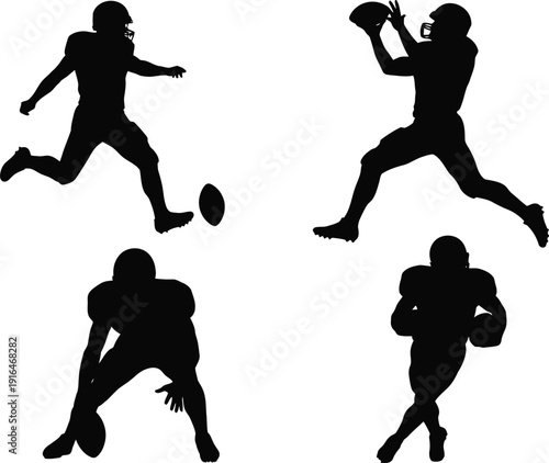 American football player silhouettes in action