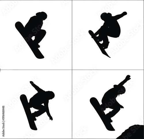 Silhouette of a skateboarder performing tricks in four different positions
