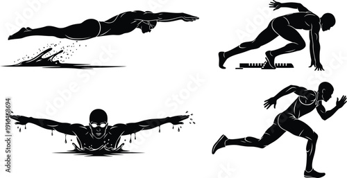 Athletes in motion four dynamic sports illustrations