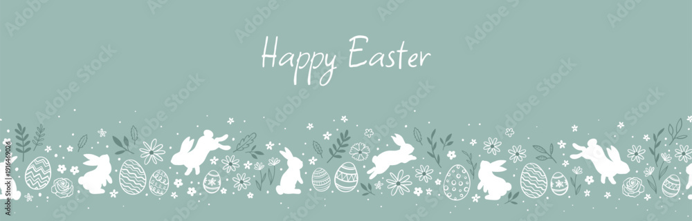 Fototapeta premium Cute hand drawn easter eggs horizontal seamless pattern, fun easter decoration, great for banners, wallpapers, cards - vector design