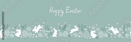 Cute hand drawn easter eggs horizontal seamless pattern, fun easter decoration, great for banners, wallpapers, cards - vector design