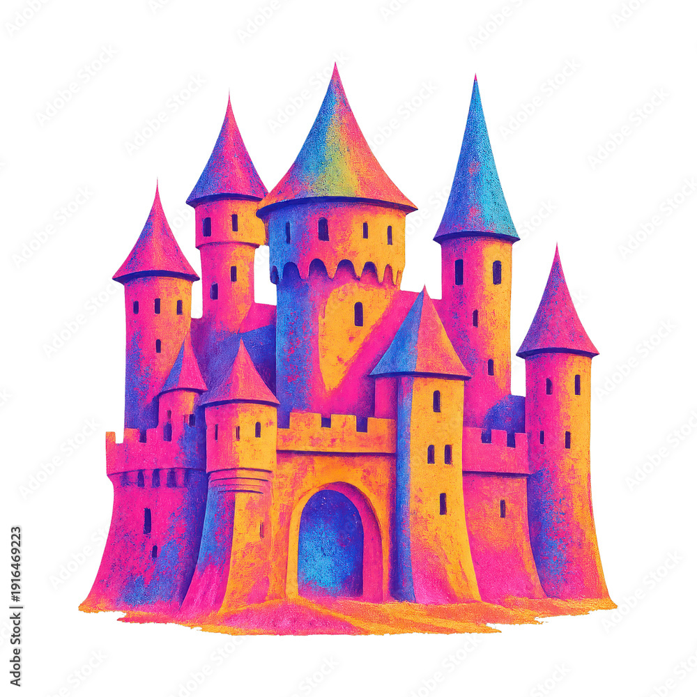 Obraz premium PNG Vibrant fairytale castle illustration.