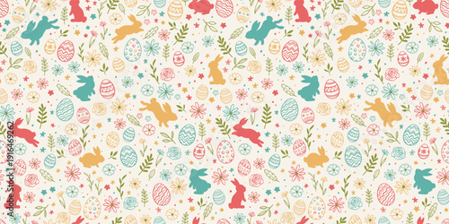 Cute hand drawn easter eggs seamless pattern, fun easter decoration, great for banners, wallpapers, cards - vector design