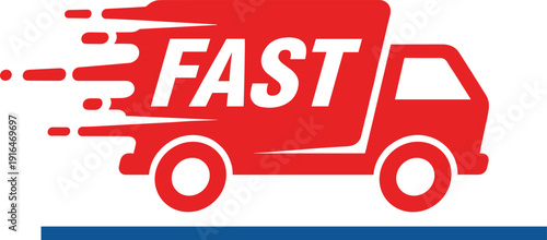 Fast delivery service truck icon with motion speed lines representing quick shipping express transport logistics e-commerce distribution and mail courier services.