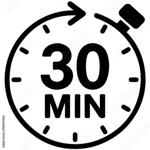 Thirty minutes timer icon with stopwatch