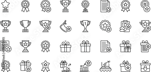 A collection of award and gift icons in a grid layout on a clean background from a straightforward viewpoint