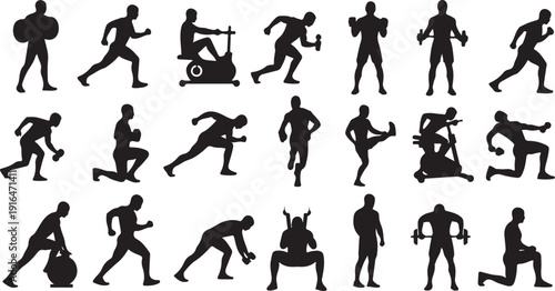 Various Silhouettes of People Engaged in Daily Activities and Sports