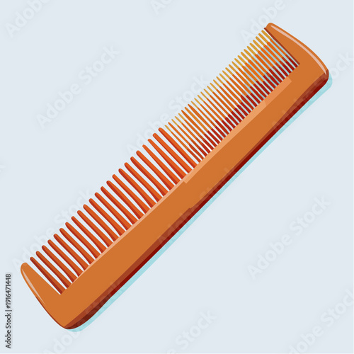 Vibrant illustration of a classic brown plastic comb, an essential grooming tool for daily hair care and styling, symbolizing personal hygiene and simple hair maintenance routines