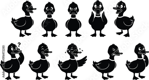 Cartoon ducks in different poses and expressions.