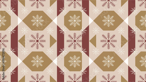 Brown and beige snowflake pattern with geometric shapes seamless design