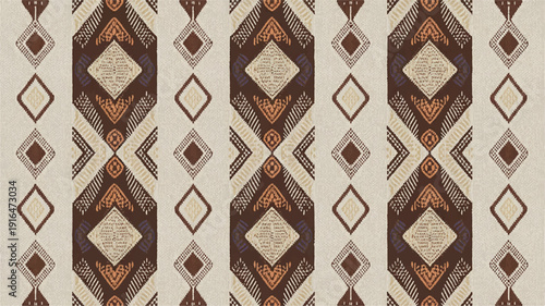 Brown and beige geometric pattern with diamond shapes and stripes
