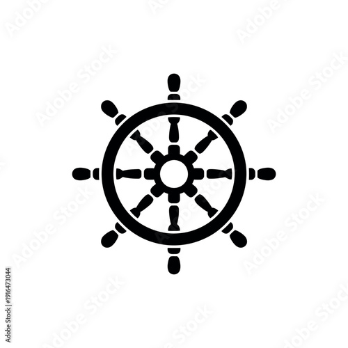 Black ship wheel steering wheel nautical symbol black white background