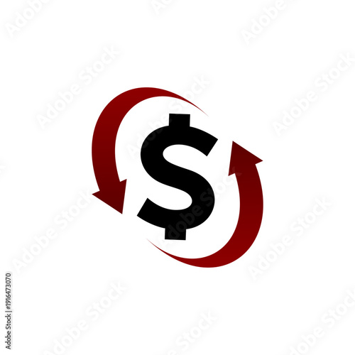 Dollar money rotation icon on white background.