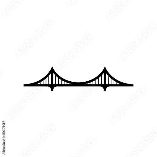 Black silhouette of a cable-stayed bridge white background