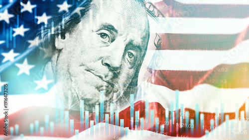 Photography Financial trends and American symbols combine in a digital graphic scene with do
