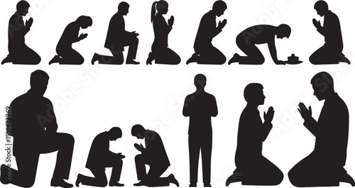 Silhouette of people in various prayer and worship positions