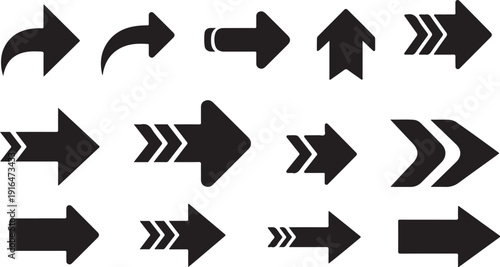 Collection of black arrow icons on white background